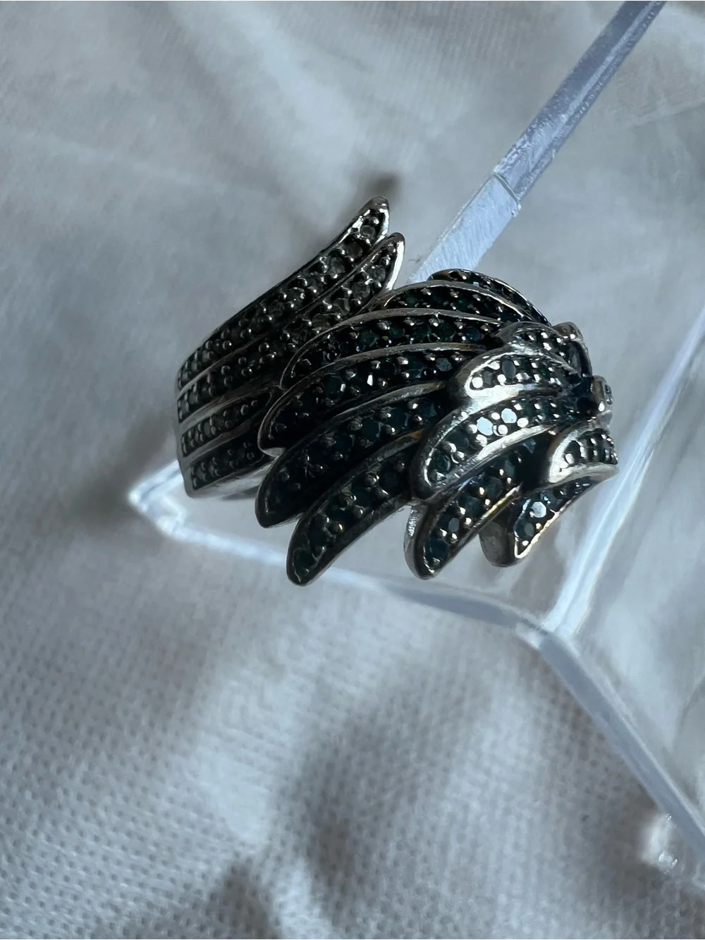 925 Sterling Silver 2 tone Sparkling diamond Wave  Ring